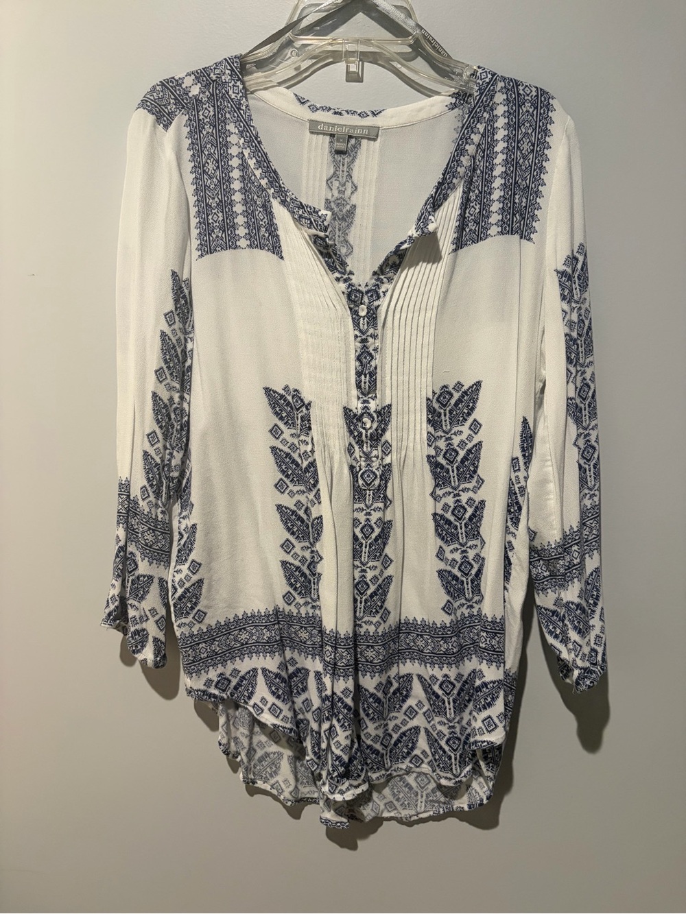 Daniel Rainn White Tunic with Navy Blue Boho Print